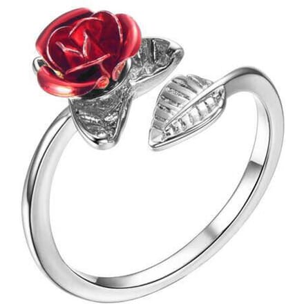 Zilveren Roos Open Ring Dames Sieraden Beweegbare Vingerring opening adjustable white