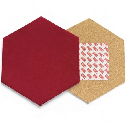 Prikbord | Kurk | Zeshoekig | 20 x 20 | kersen rood | velours stof |