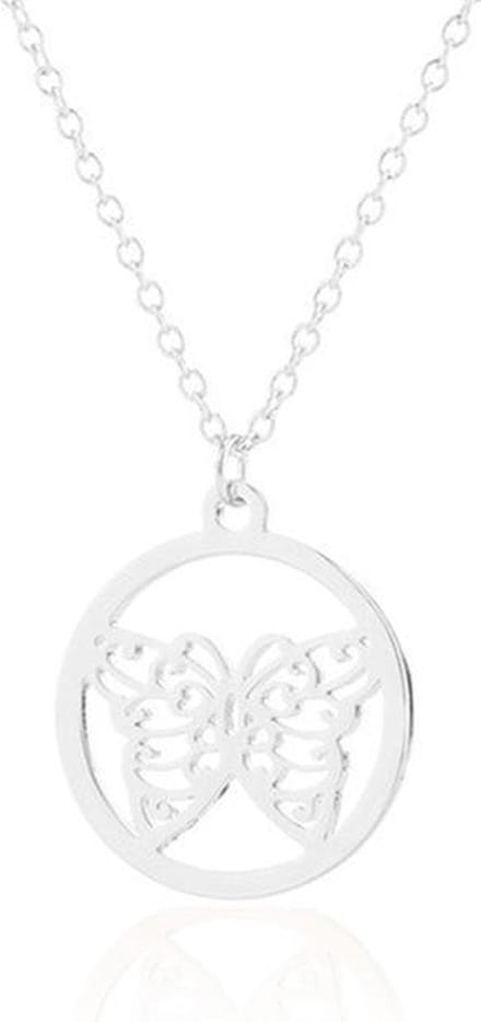 24/7 Jewelry Collection Vlinder Ketting - Cirkel - Zilverkleurig