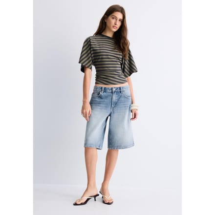 Stradivarius B08 Gestreept T-shirt met Japanse mouw  Kaki S
