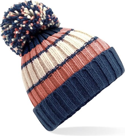 Beechfield Wintermuts met Pompon - blauw/oud roze - volwassenen - 100% soft-acryl