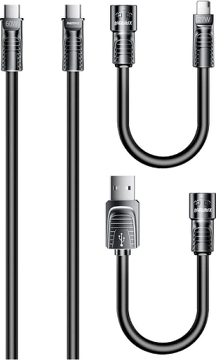 Remax RC-C168 - USB Kabel - 4in1 - USB-C/IPhone/USB-A - 60W - 1.5m - Zwart
