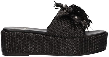 La Strada Platform Sandaal Zwart Raffia - Damesschoenen - Maat - 39