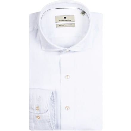 Thomas Maine Overhemd Roma Modern Kent Linnen Faux-Uni Wit / male