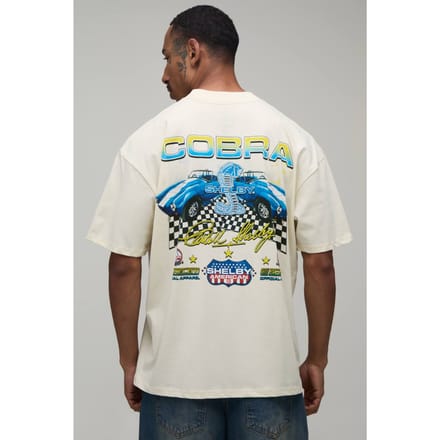 Ecru Oversized T-shirt Met Shelby Cobra Auto Kentekenplaat Print | Size XL
