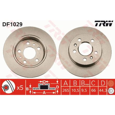 Remschijf TRW DF1029 achter, volledig, 1 Stuk