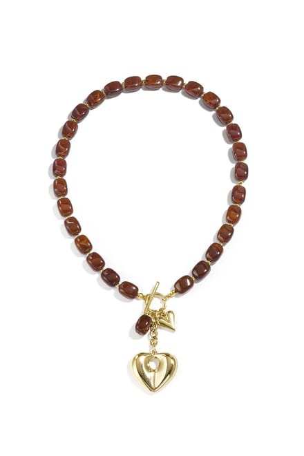Squoval kralenketting hangend hart - bruin - dames - valentijn - sieraden - ketting