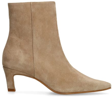 Manfield - Dames - Beige suède enkellaarsjes met hak - Maat 41