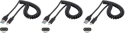 3 stuks OneOne 0,4m USB C spiraal kabel. Sterke laadkabel voor de auto. Oplaadkabel snoer past op Microsoft Xbox One Elite Controller 2, Xbox Series S Controller, Xbox Series X Controller