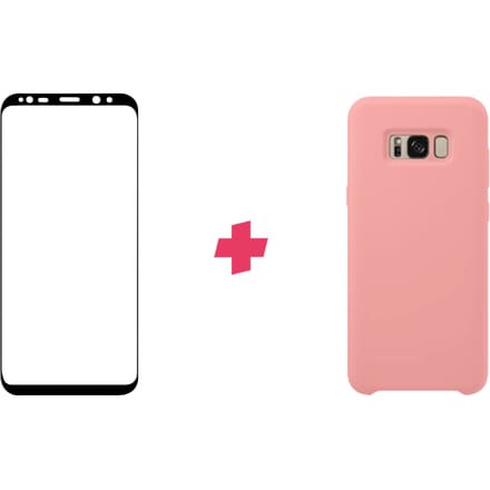 Bundel: Samsung Galaxy S8 screenprotector + roze Siliconen hoesje