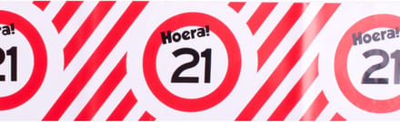 Afzetlint ''Hoera! 21'' - 21 jaar - 4 het moment! - 10 meter