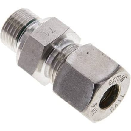 10S & M16x1.5 RVS Rechte Knelfitting Buitendraad 450bar FKM ISO 8434-1