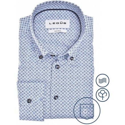 Ledûb Overhemd Abstract Fantasy Pattern Pure Cotton Easy Care Button-Down Midden Blauw / male