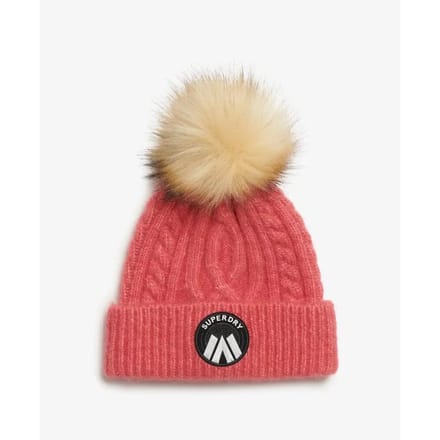Superdry Luxe Gebreide Beanie met Kabelpatroon Roze Grootte: 1SIZE