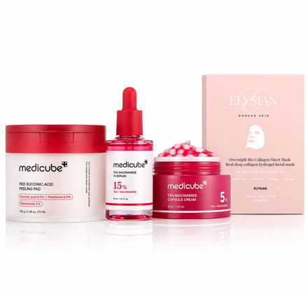 Medicube Acne Care Bundle -Serum+Cream+Peelling Pads -inc Elysian Collagen Mask (3x)