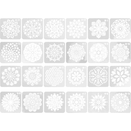 24 stuks Mandala Stencil 24 Stijlen Hol DIY Schildersjabloon voor Meubels Steen Hout white