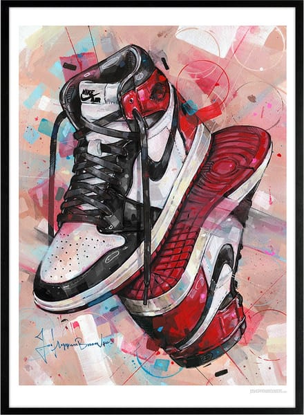 Sneaker print upside down black toe 51x71 cm *ingelijst & gesigneerd