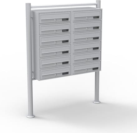 Staande brievenbus met 12 vakken zilver 2x6 brievenbussen