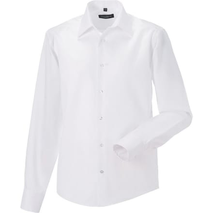 Russell Heren Ultimate Non-Iron Getailleerde Formele Overhemd met Lange Mouwen (Wit)