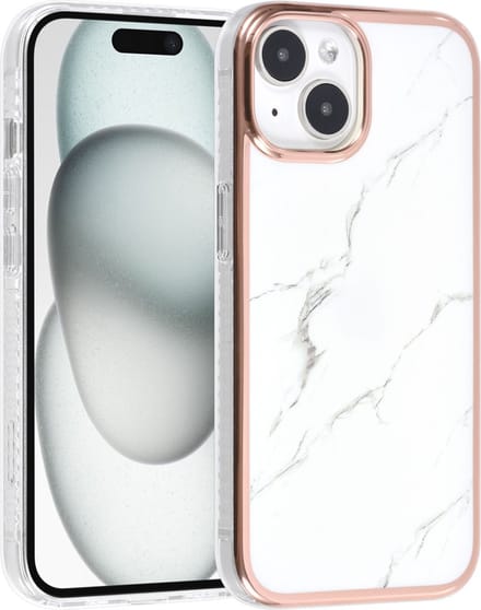 Multimedia & Accessoires Siliconen Marmer Harde Back Cover Case Hoesje geschikt voor Apple iPhone 15 Plus – TPU – Harde Plastic – Wit