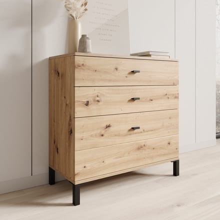 Meubella - Avellio - Ladekast met 3 lades - Eikenpatroon - 77x35x78 cm