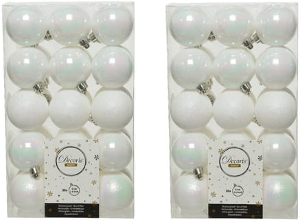 Decoris kerstballen - 60x st - wit parelmoer - D6 cm - kunststof - kerstversiering