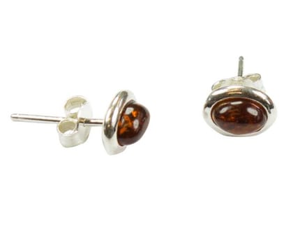 Zilveren knop oorbellen Barnsteen / Amber 925 zilver