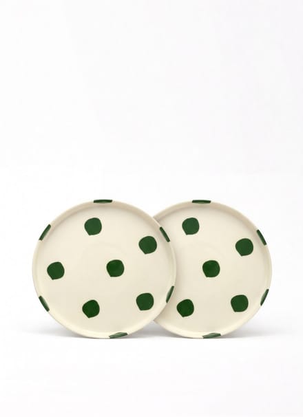 vtwonen - Borden - Lunchbord - Stippen - Groen - Set van 2 - Keramiek - 20cm