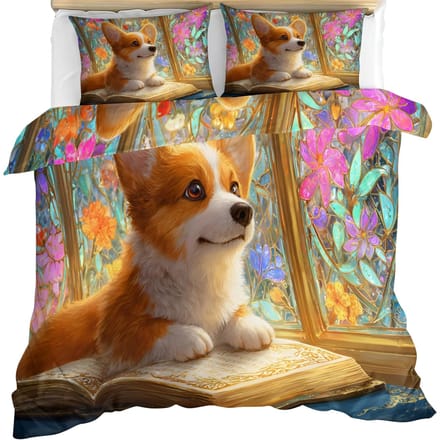 Cartoon Hond Leuke Corgi Hond Print Dekbedovertrek Sets, Polyester 3D Digitale Print Beddengoed Set King Size Print Kindercadeau 90X200cm-2pcs