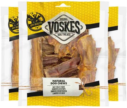 Voskes Hondensnacks Runderstrips - 3 x 100 gr - Voordeelverpakking