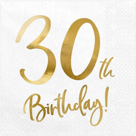 PartyDeco - Servetten - 30th birthday wit (20 stuks)