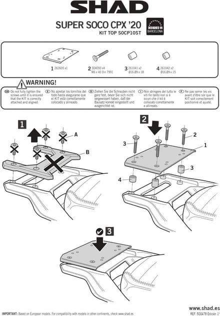 Support de top case Shad pour scooter SUPER SOCO CPX Après 2020 Neuf