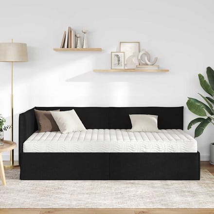 vidaXL - Hoekbedframe - met - Matras - 2 - st - Zwart - 90 - x - 190 - cm - Fluweel