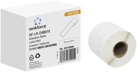 Renkforce Rol met etiketten Compatibel vervangt DYMO DYMO 99019 190 x 54 mm Papier Wit 110 stuk(s) Permanent hechtend Universele etiketten RF-6027812