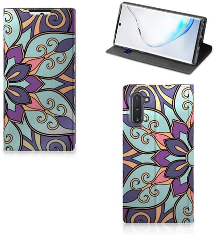 Book Case voor Samsung Galaxy Note 10 Smart Cover Purple Flower
