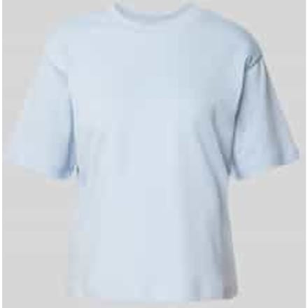 T-shirt met geribde ronde hals