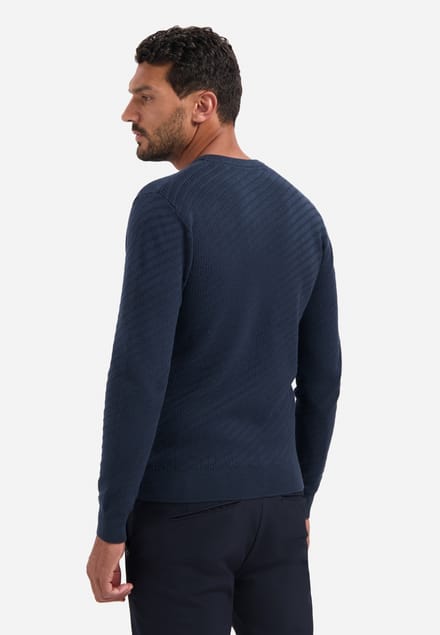 No Excess Pullover Crewneck Jacquard Solid Night Maat: 3XL | Sweaters Outlet | Heren | Blauw