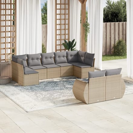 vidaXL - 9-delige - Loungeset - met - kussens - poly - rattan - beige