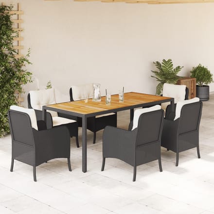 vidaXL - 7-delige - Tuinset - met - kussens - poly - rattan - zwart