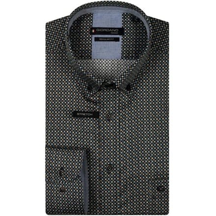 Giordano Overhemd Ivy Abstract Mini Graphic Squares Check Satin Stretch Oranje-Multi / male