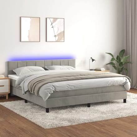 vidaXL - Boxspring - met - matras - en - LED - fluweel - lichtgrijs - 180x200 - cm