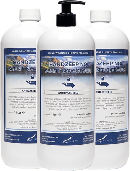 Handzeep No Scent, No Colour 1 liter - met gratis pomp - set van 3 stuks
