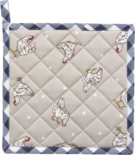 Clayre & Eef Pannenlap 20*20 cm Beige, Blauw Katoen Vierkant kip Afgiet Pannenlap Afgiethulp Pannelap
