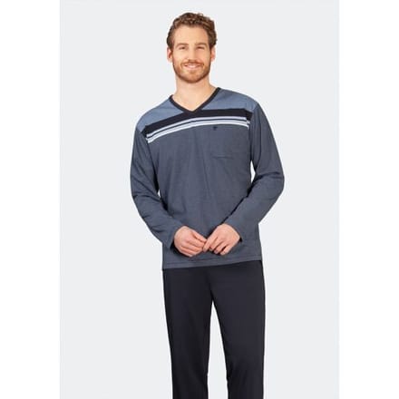 Gestreepte heren pyjama marineblauw Hajo - Blauw - Maat - 58