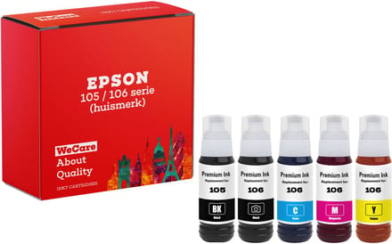 5-pack | Inkt Geschikt voor Epson EcoTank 105/106 | Multipack van 5x Inktflessen - Geschikt voor Epson EcoTank Printer ET-7700 en ET-7750