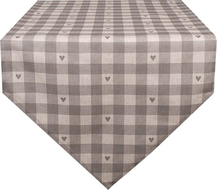 Clayre & Eef Tafelloper 50x160 cm Beige Grijs Katoen Hartjes