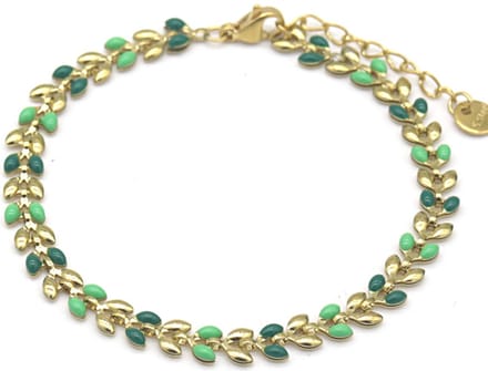 Armband Dames - Groene Bladeren - RVS - Lengte 17-21 cm - Goudkleurig