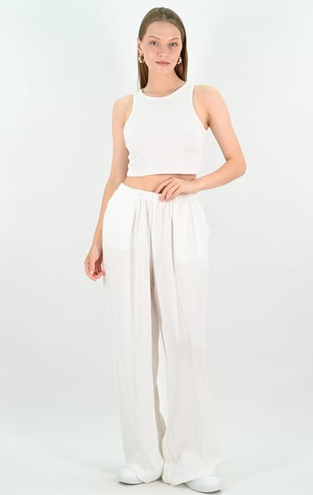 YesMooi - Linnenblend Wide-Leg Oversized Broek - Gebroken wit - S (36)