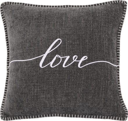 TISECO HOME STUDIO - Kussen (gevuld) DAMIAN - Geborduurde LOVE tekst - Vierkant - 45x45 cm - Donkergrijs