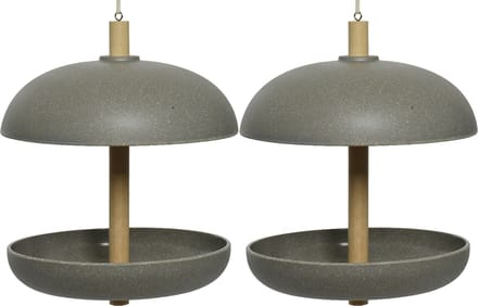 Decoris vogel voedersilo - 2x - bamboe hout - antraciet grijs - 21 x 25 cm